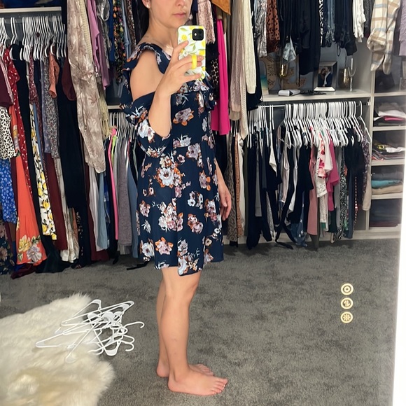 Navy cut off shoulder dress - Picture 7 of 7